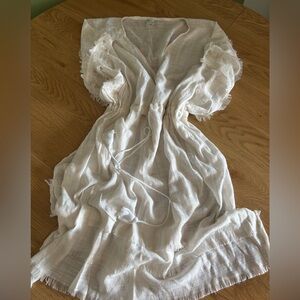 aerie Cream Gauze Cover-Up with Frayed Trim